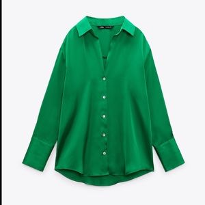 ZARA Satin Effect Button Down Top Long Sleeve